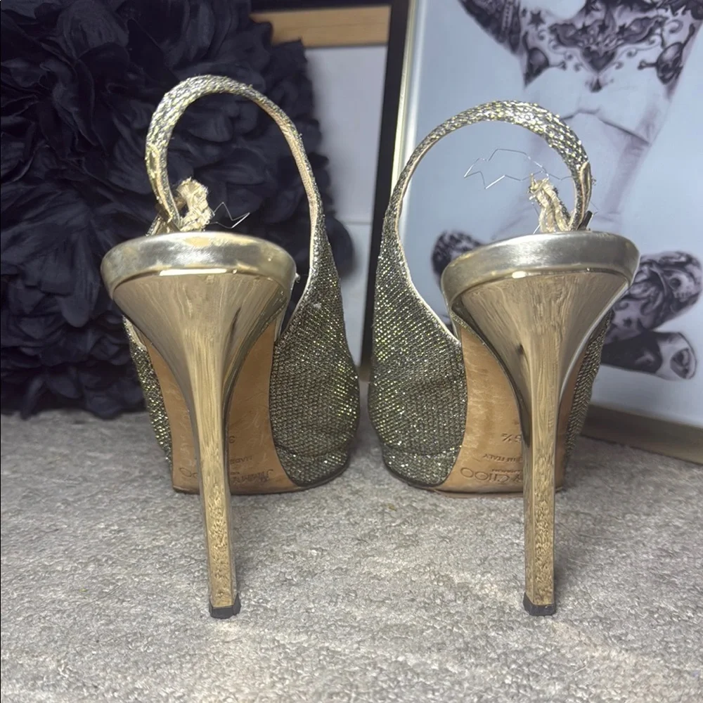 Jimmy Choo Gold Slingback Heels - Picture 4 of 10